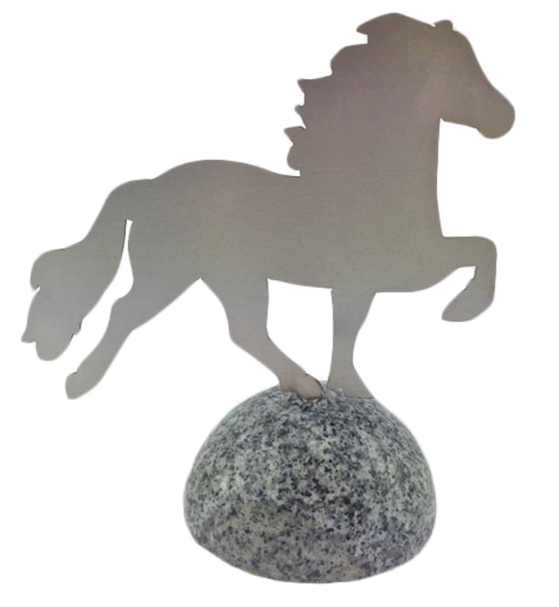 Decorative horse, stainless steel on polished granite stone